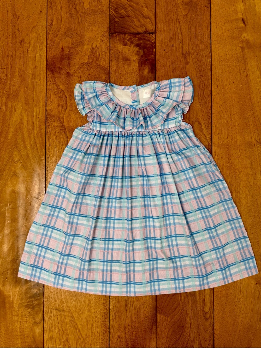 Cecil & Lou Girls 4T Pastel Plaid Ruffle Collar Dress Pink Blue